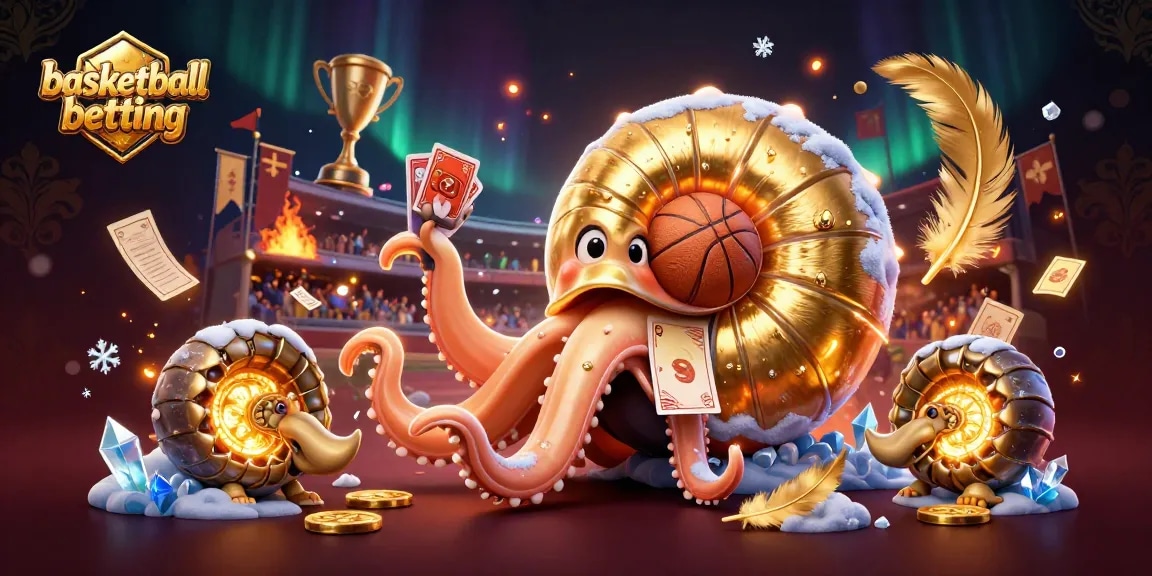 Bask in the excitement of basketball betting with a dynamic nautilus character and glowing companions.