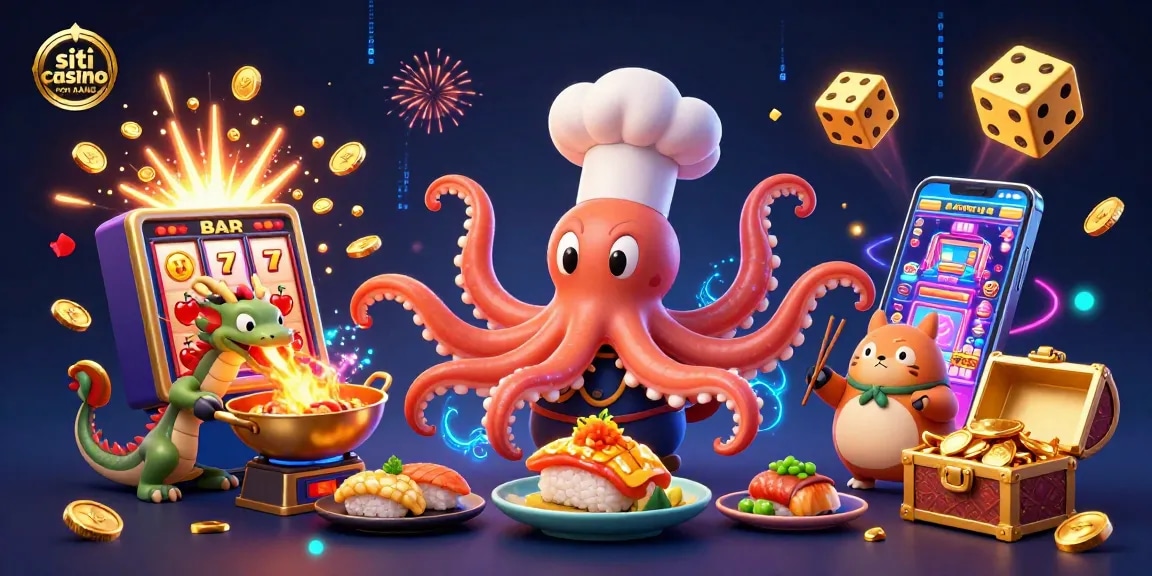 Siti casino non AAMS - Scene animate entusiasmanti che mostrano un polpo chef e un drago con temi da casinò