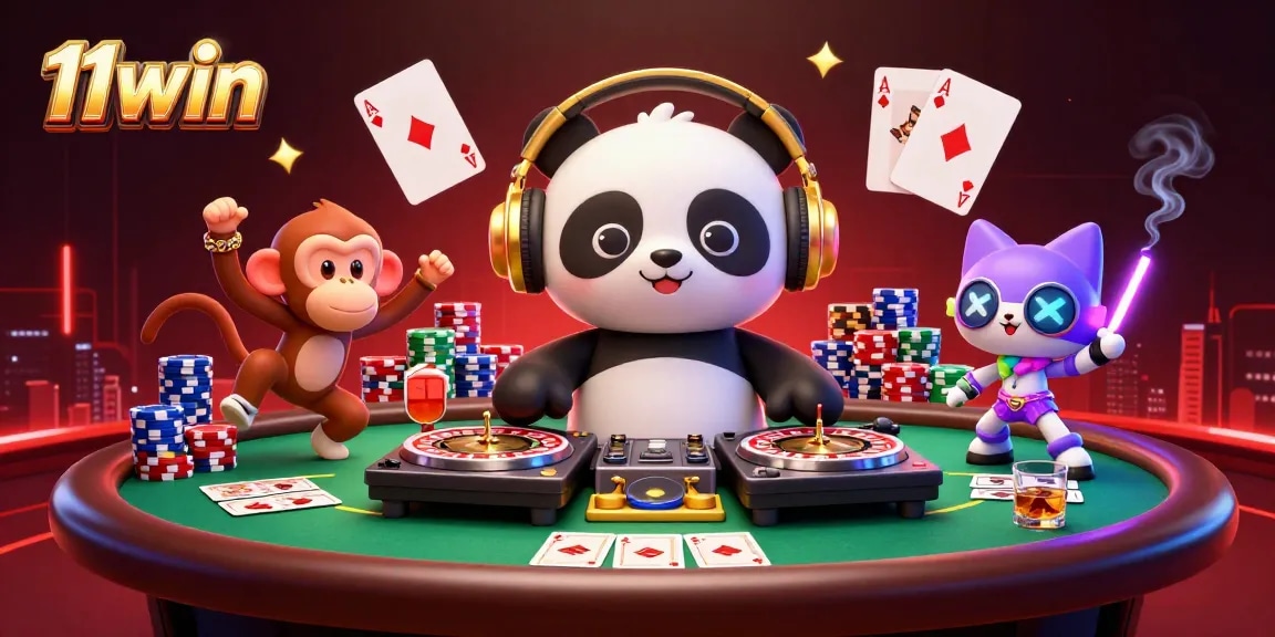 Experience vibrant casino fun with the 11win characters in a lively gaming scene.