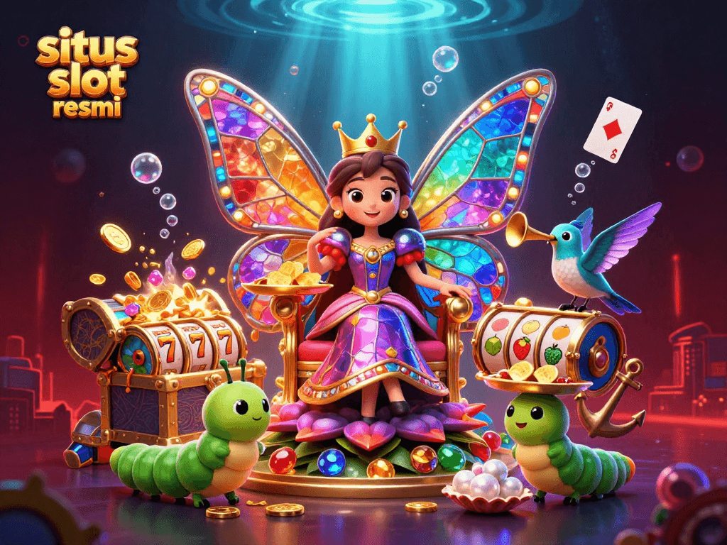 Engage with the stunning situs slot resmi scene showcasing a butterfly queen surrounded by rich slot machine elements.