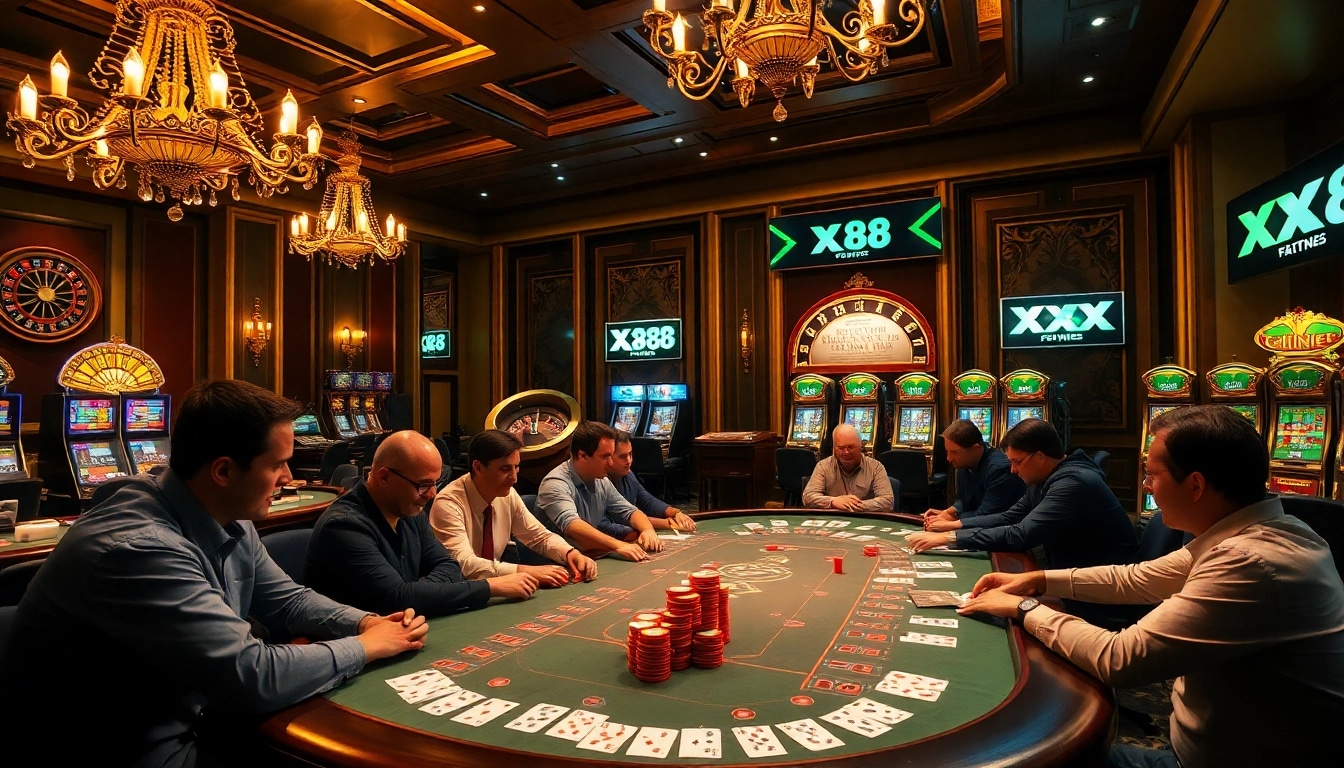 Exciting gameplay at XX 88 casino poker table filled with colorful chips and cards.