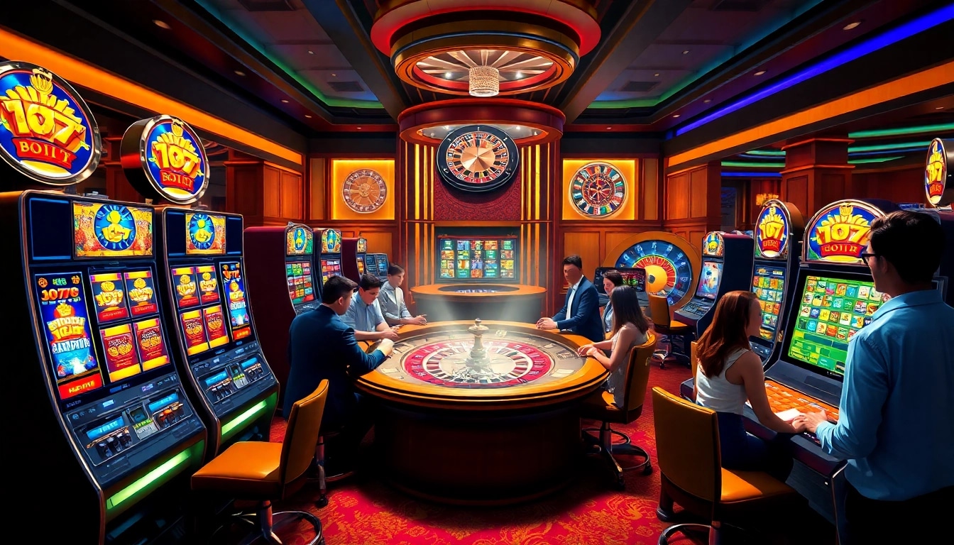 Experience the excitement of idn slot 777 action with vibrant slot machines and enthusiastic players.