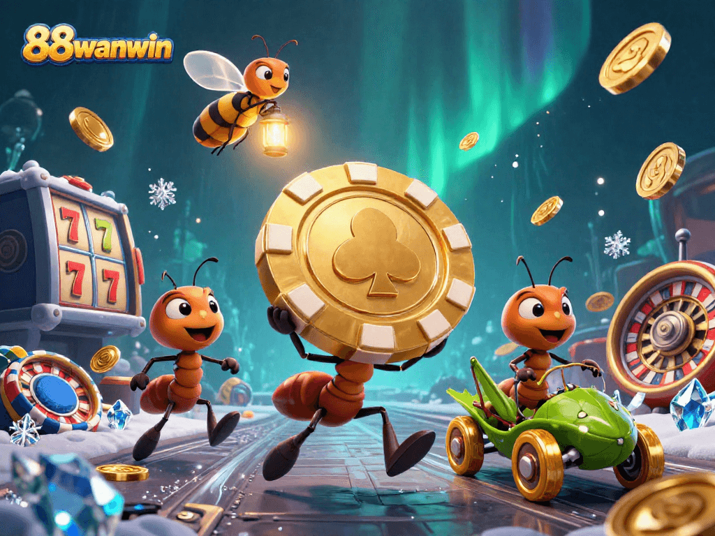Experience the thrill of 88wanwin with a dynamic 3D heist scene showcasing gambling excitement.