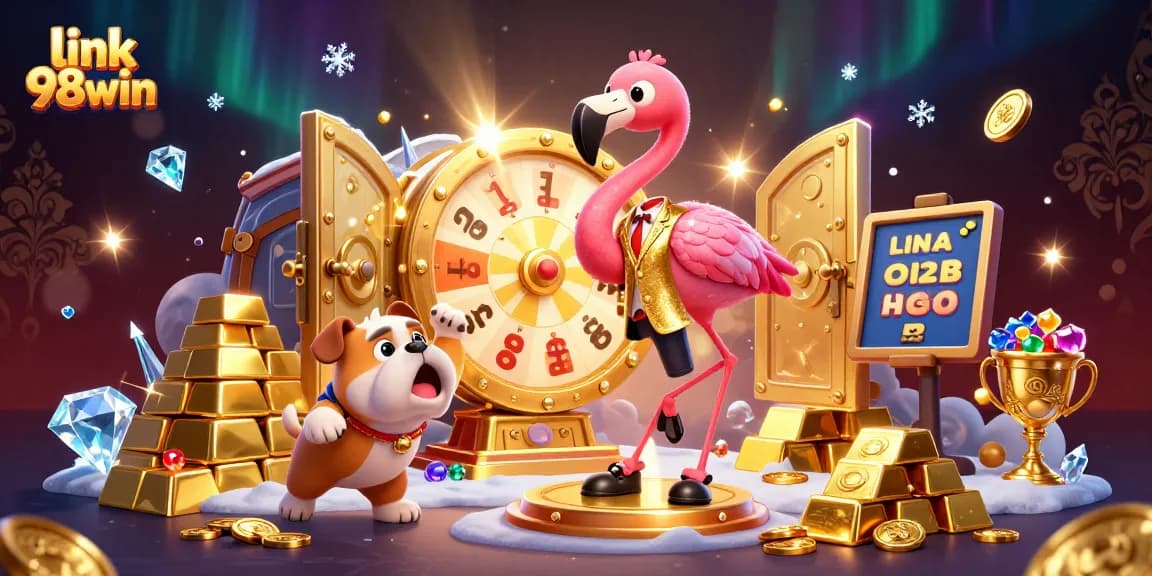 Spin the giant prize wheel at link 98win to win sparkling treasures in an epic casino scene.