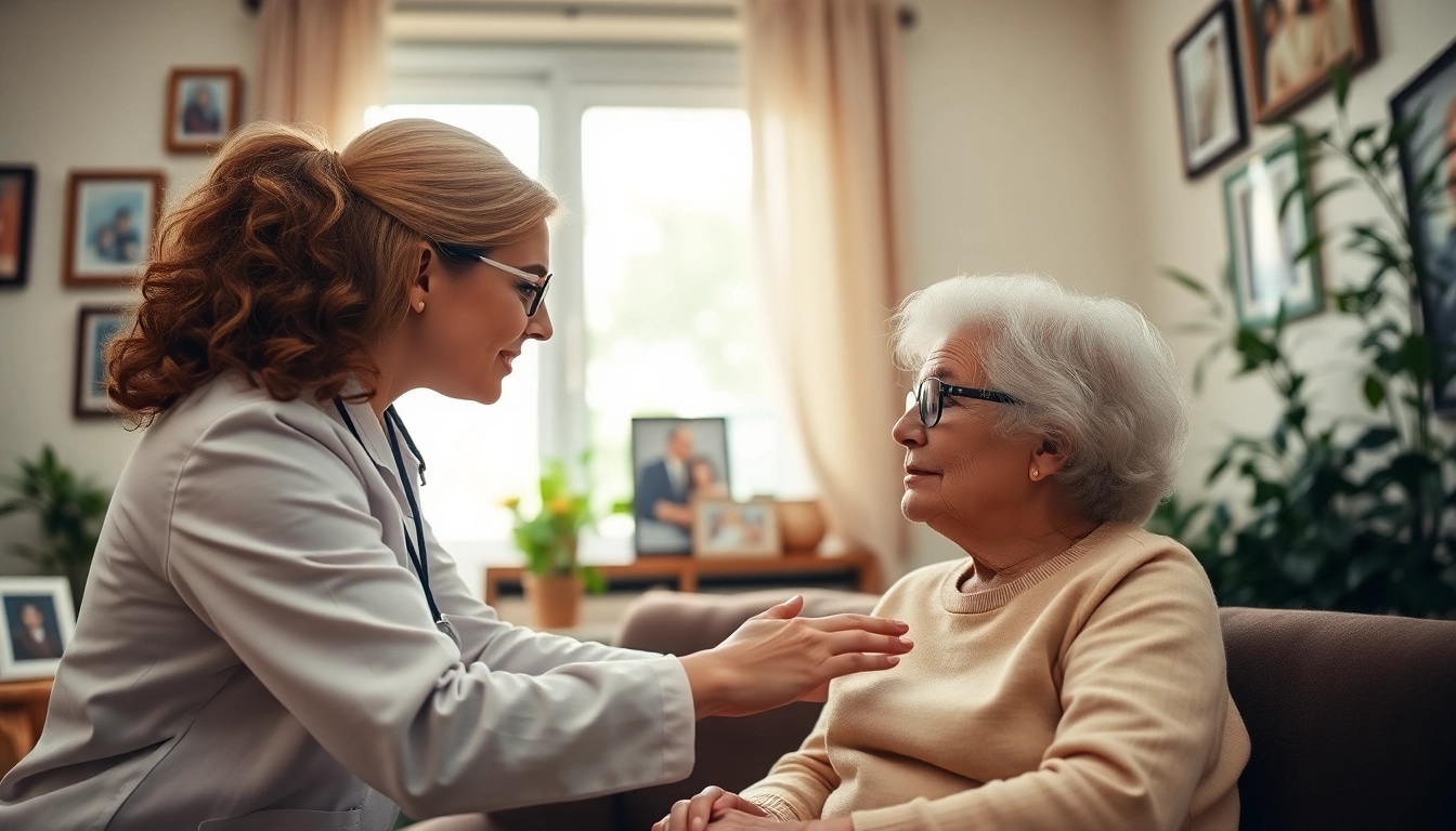 Engaging senior care austin tx service with compassionate caregiver and elderly client in a cozy home setting.