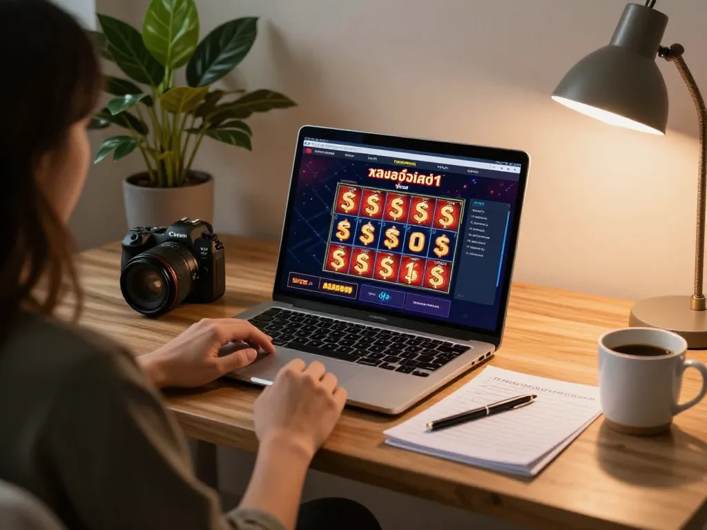 Engaging with สล็อตวอเลท in a stylish home office while strategizing betting.