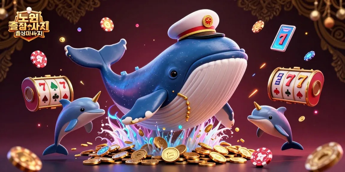 Experience the excitement of 노원출장마사지 with playful dolphins, a giant whale, and vibrant slot elements.