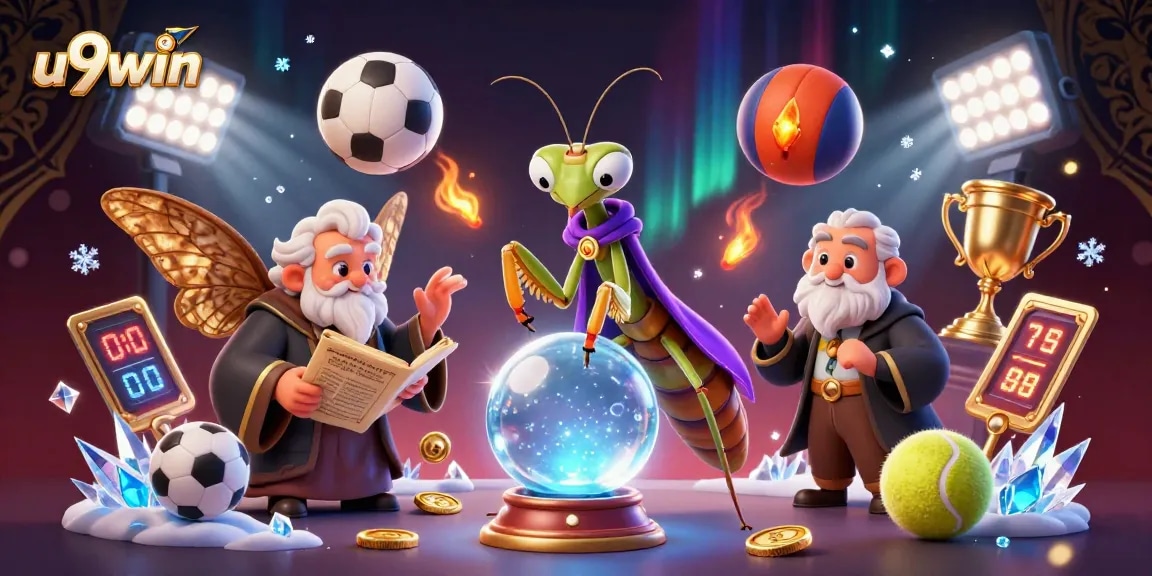Experience the excitement with u9win in a vibrant 3D casino scene filled with dynamic sports elements and magical aesthetics.