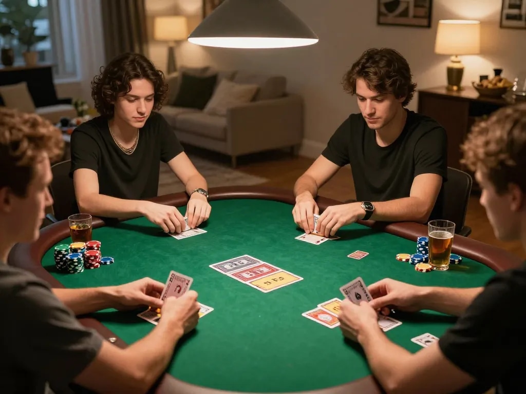Players enjoying a thrilling poker game at home, highlighting Fun88 com strategic gaming.