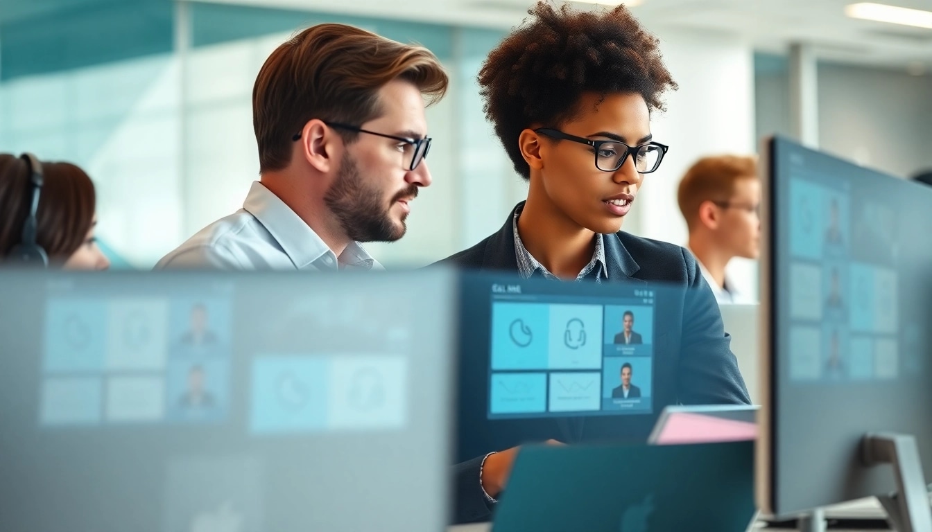 Analyze call centre software features while engaged in a team discussion.