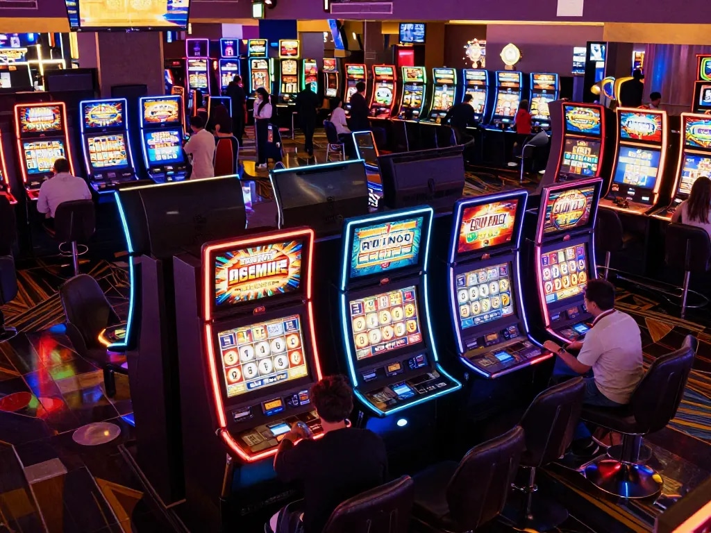 Engaging players experiencing excitement at colorful slot machines while chasing their link gacor winnings.
