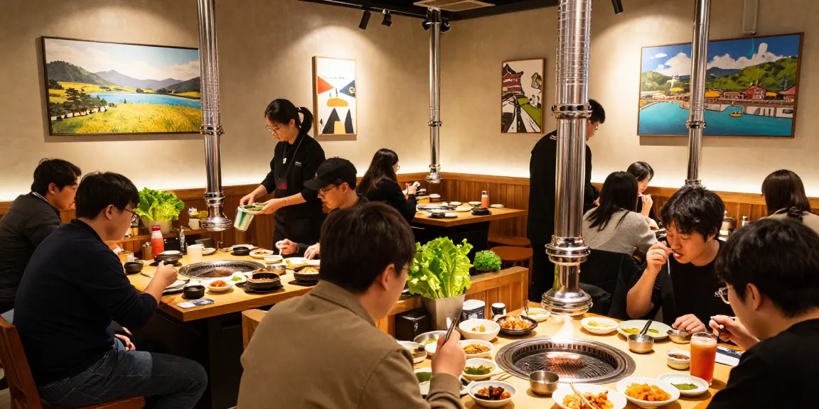 Dining at Sangbong-dong 한국관나이트 showcasing vibrant dishes in a cozy atmosphere.