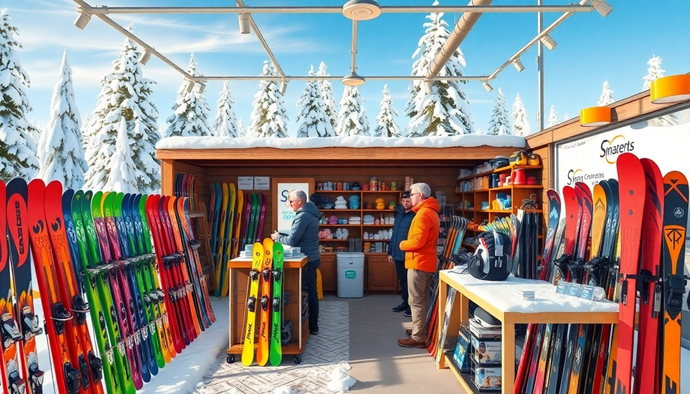 Ski shop Winchester, MA with vibrant snowboards and skis, inviting atmosphere for winter enthusiasts.