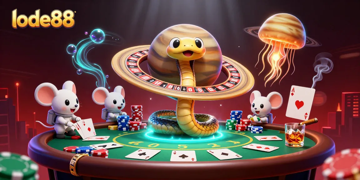 Bet on lode88 at a vibrant cosmic casino with unique characters and dynamic elements.