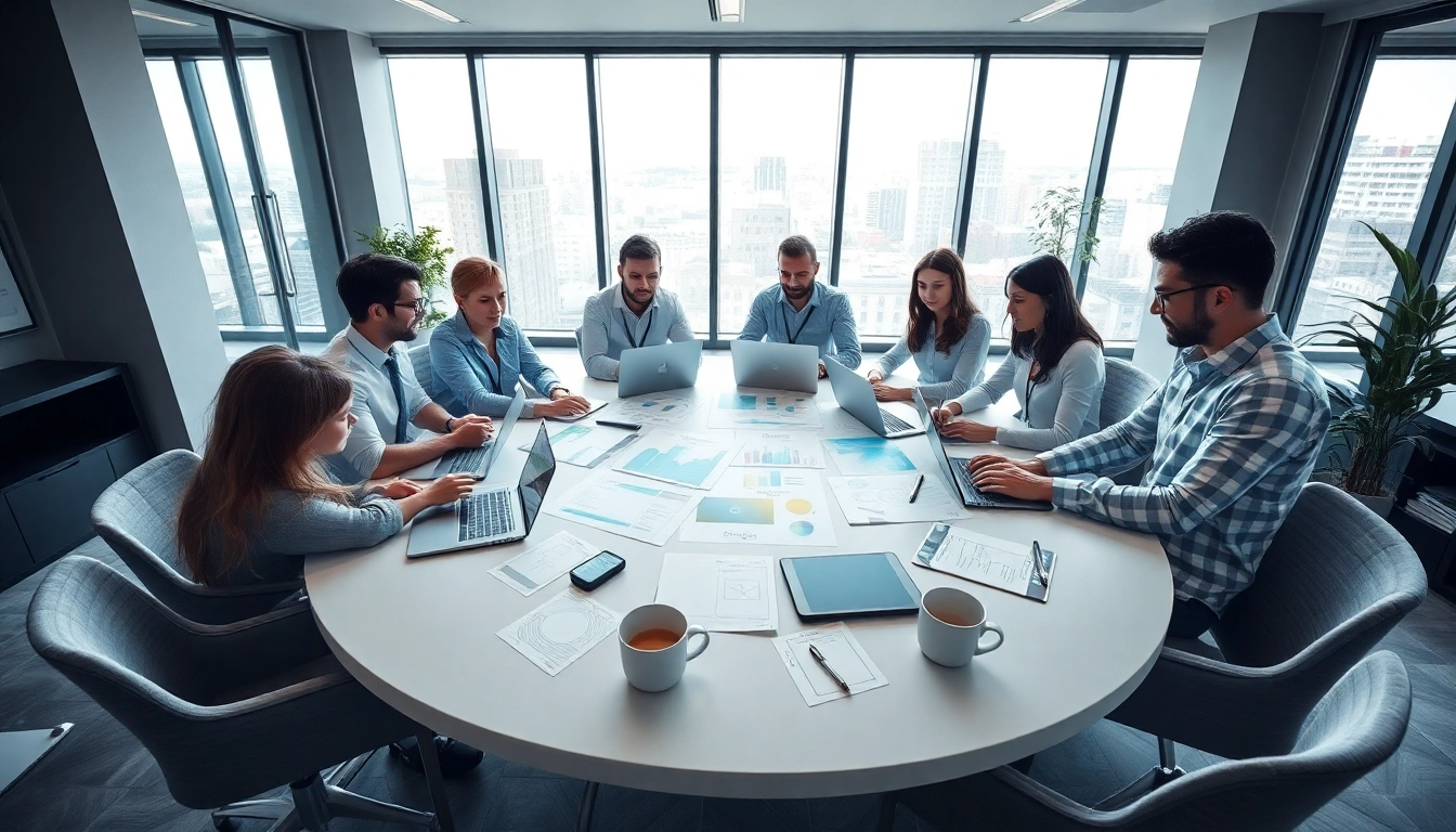 Creative team at a web design company brainstorming innovative concepts during a meeting.