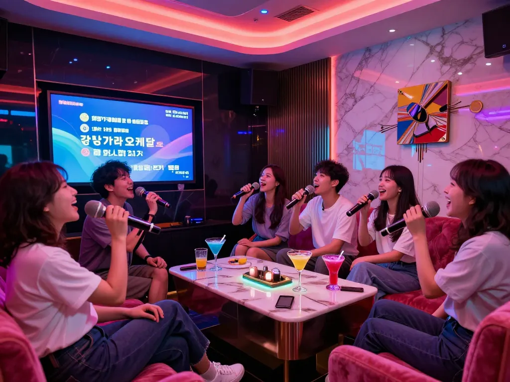 스타일리시한 방에서 친구들과 함께 노래하는 역동적인 노래방 경험: https://www.gangnamtune.com/runrabbit