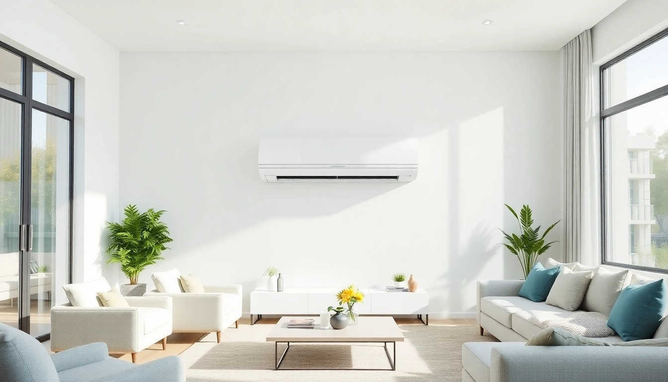 Mitsubishi mini split AC unit installed in a modern living room, highlighting its sleek design and functionality.