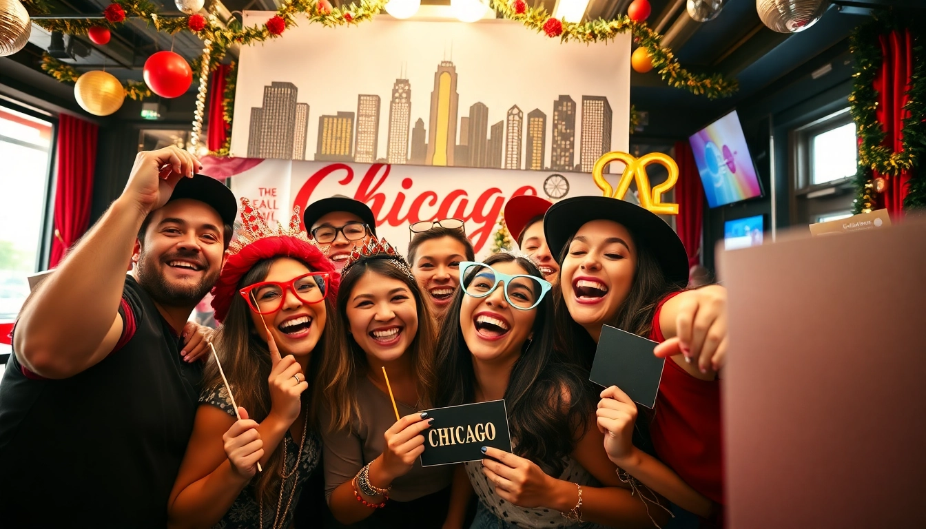 Enjoying a lively photo booth Chicago experience with friends and fun props.