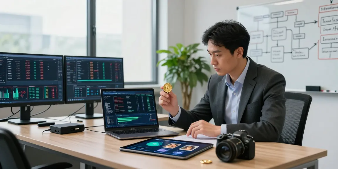 Professionals strategizing to recover stolen cryptocurrency in a modern office