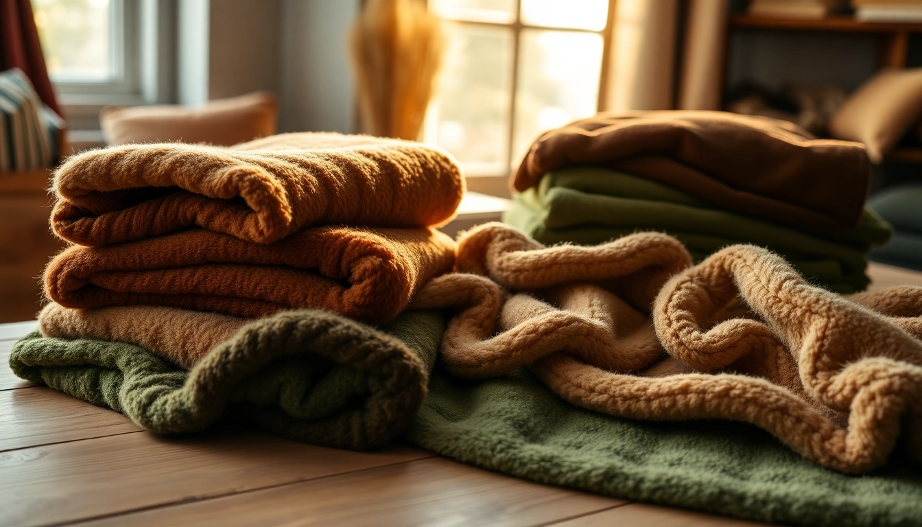 Fleece stof kopen: Diverse fleece stoffen met rijke texturen en kleuren op een tafel.