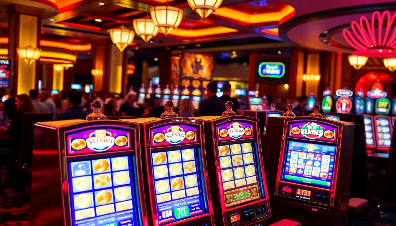 Membuka Akun Depo 5k pada mesin slot yang cerah dan ramai di kasino.