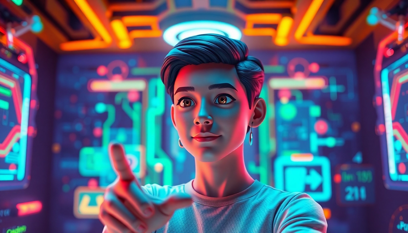 Engaging live avatar in a vibrant digital environment with interactive features.