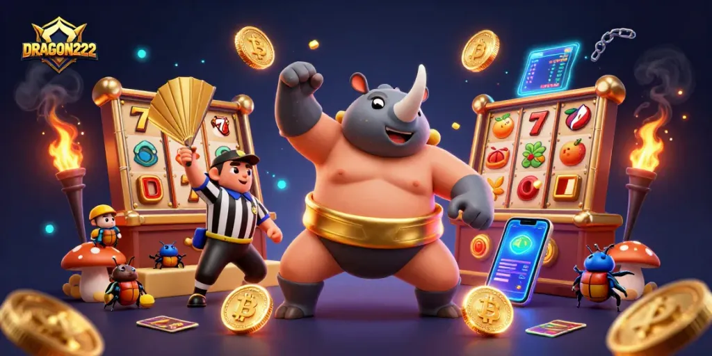 Experience the thrilling action at DRAGON222 with a sumo beetle champion winning jackpots.