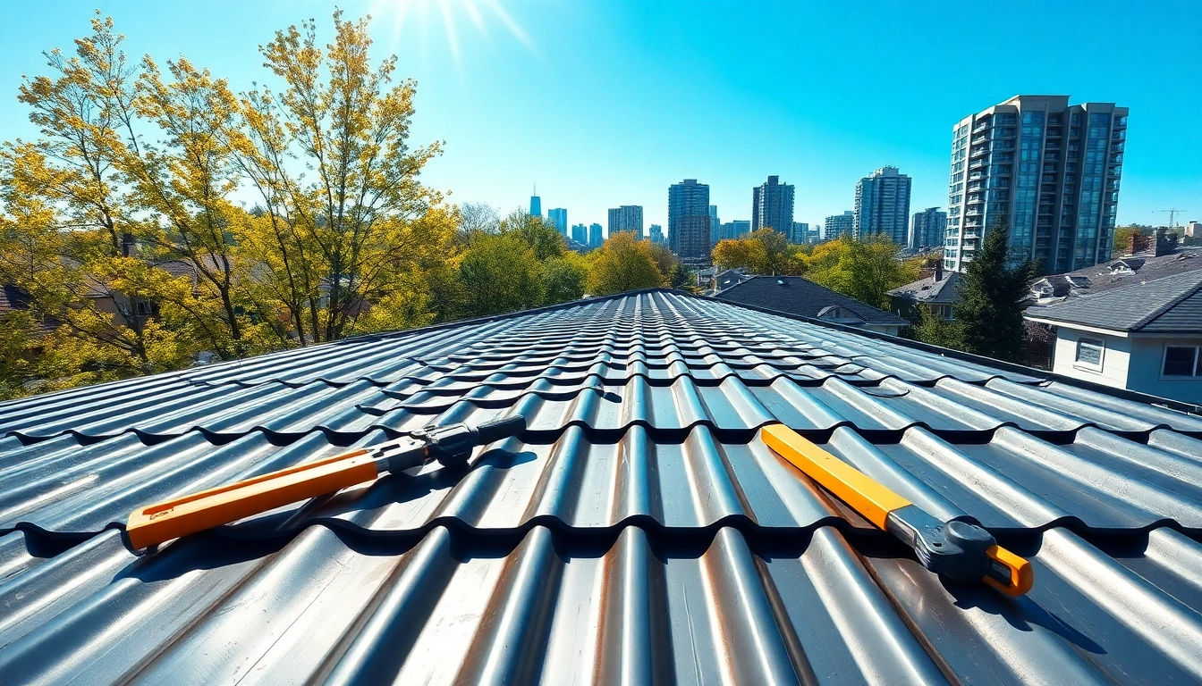 Showcasing metal roofing toronto installation with modern features and a vibrant city backdrop.