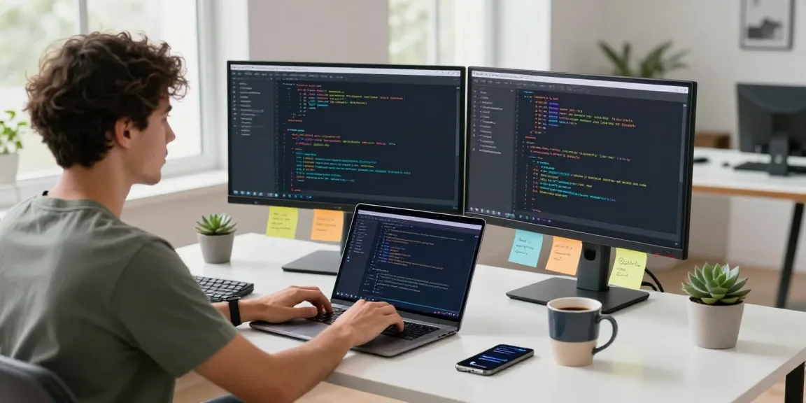 Developer working on 纸飞机中文版 in a dynamic tech workspace, with vibrant coding displays and innovative design.