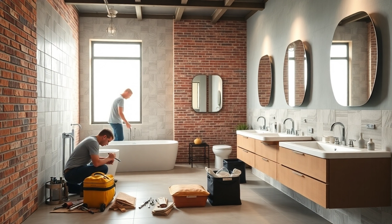 Skilled bathroom fitters Manchester transforming a modern bathroom with elegant fixtures.