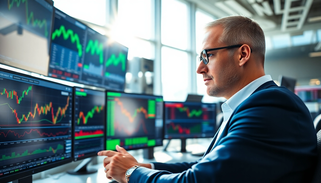 Engaging visual of commission free stock trading In Saudi Arabia with an analyst reviewing stock data.
