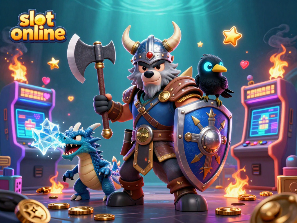 Engage with slot online gaming featuring Viking warriors, dragons, and vibrant arcade action.