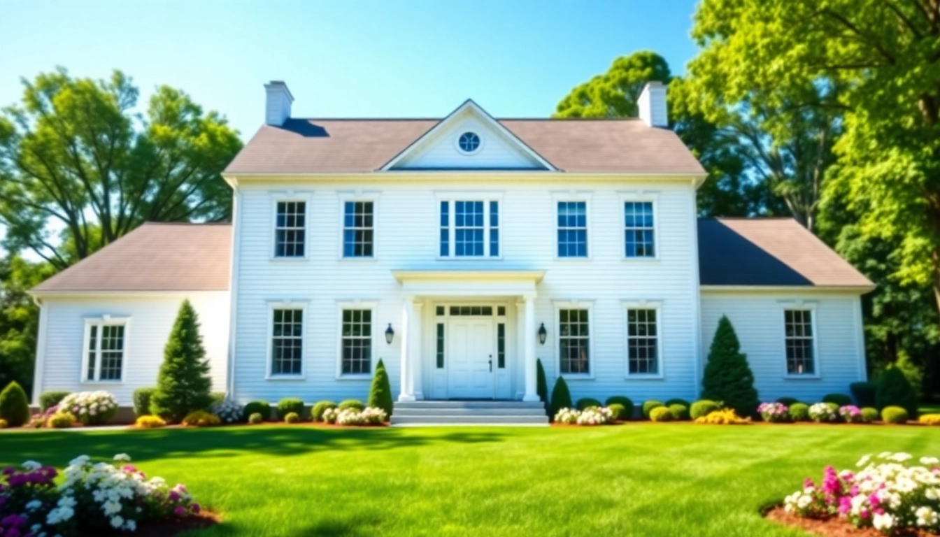 Beautiful colonial home build showcasing classic architecture and vibrant landscaping.