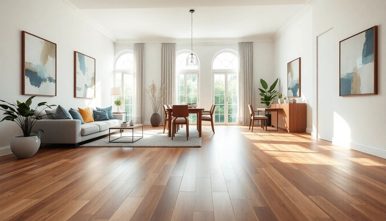 Reveal the elegance of vinyl flooring in a luxurious living room setting, showcasing its warm wooden tones.