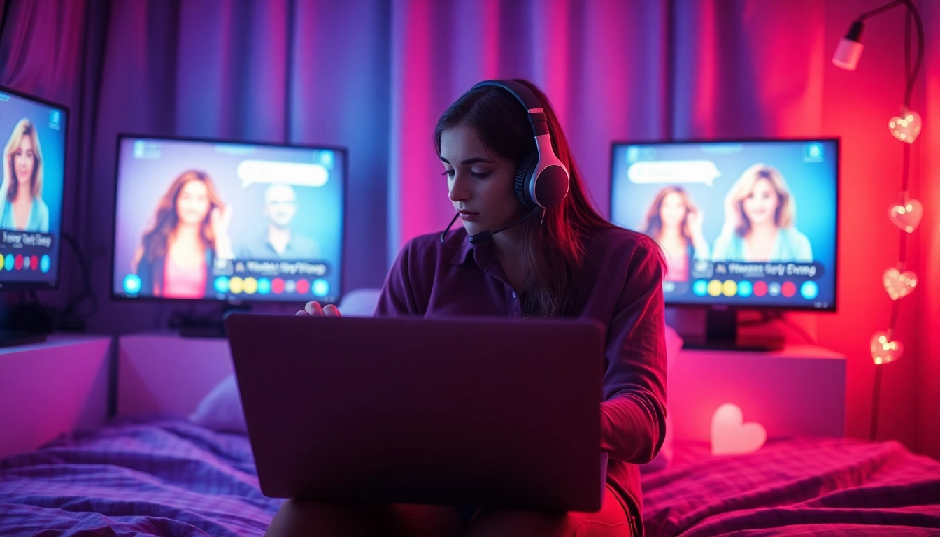Engaging in NSFW AI chat in a cozy digital space with warm lights and avatars.