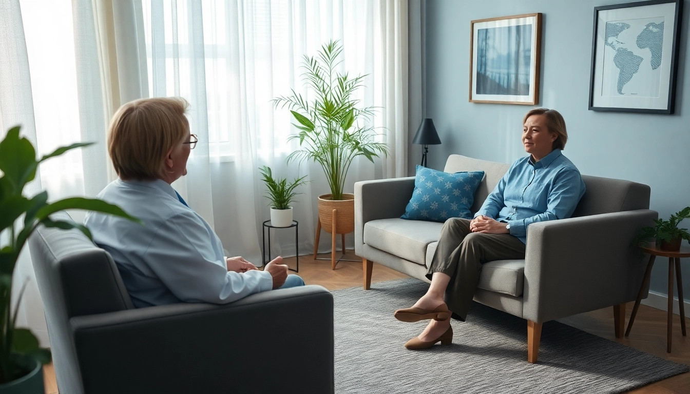 Engaging psychiatrist dubai in a tranquil therapy room, fostering a sense of comfort and trust.