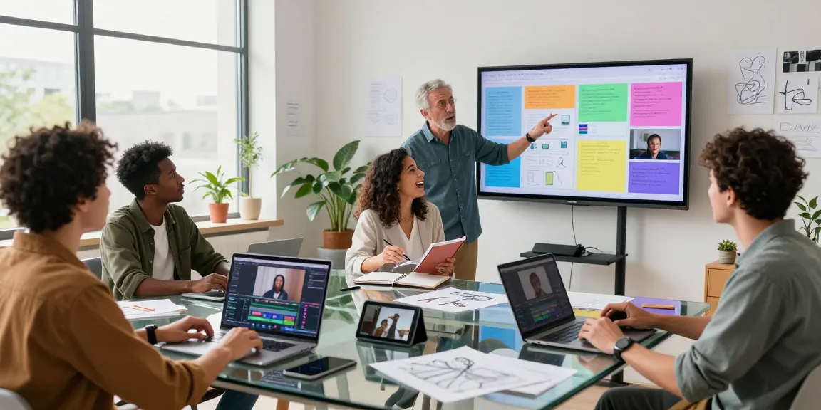 Dynamic creative team collaborating with Seedance AI video projects in a modern office.