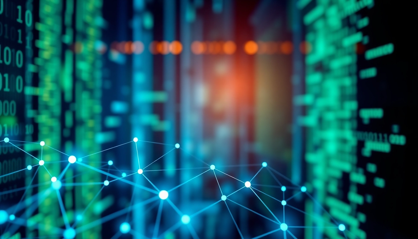 EORMC blockchain technology represented with vibrant colors and a dynamic network diagram.
