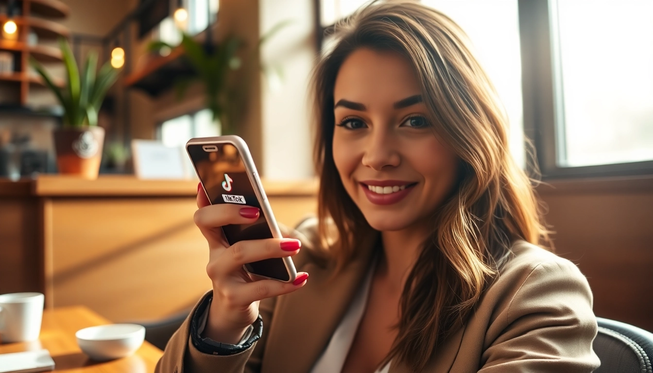 tiktok いいね 購入をスマートフォンで確認している女性のカフェでのシーン