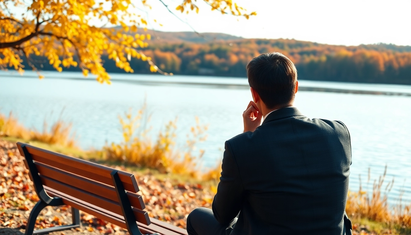 Find my true calling reflected in a thoughtful person by a tranquil lakeside.