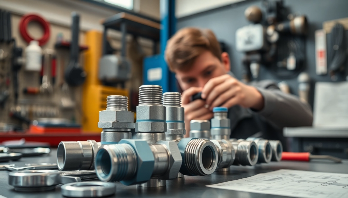 Examine Ethanol-safe fuel fittings in a professional workshop environment highlighting craftsmanship.