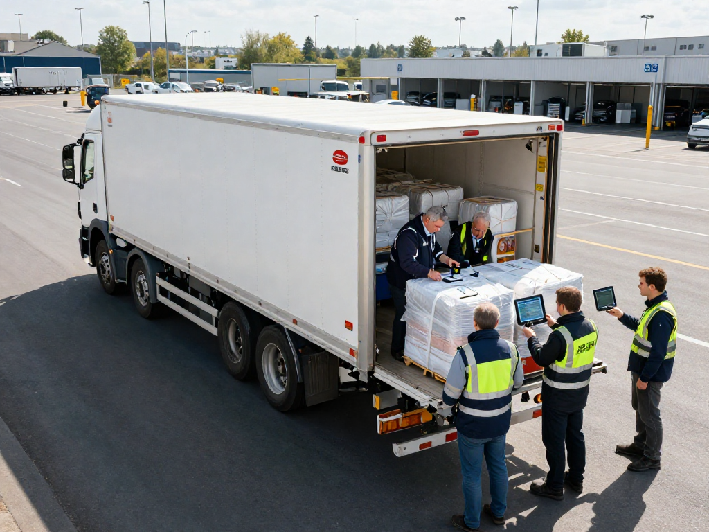 Frigo Transport in Dortmund: Kühllogistik-Manager überwacht die Beladung moderner Kühltransporter für temperaturempfindliche Waren.