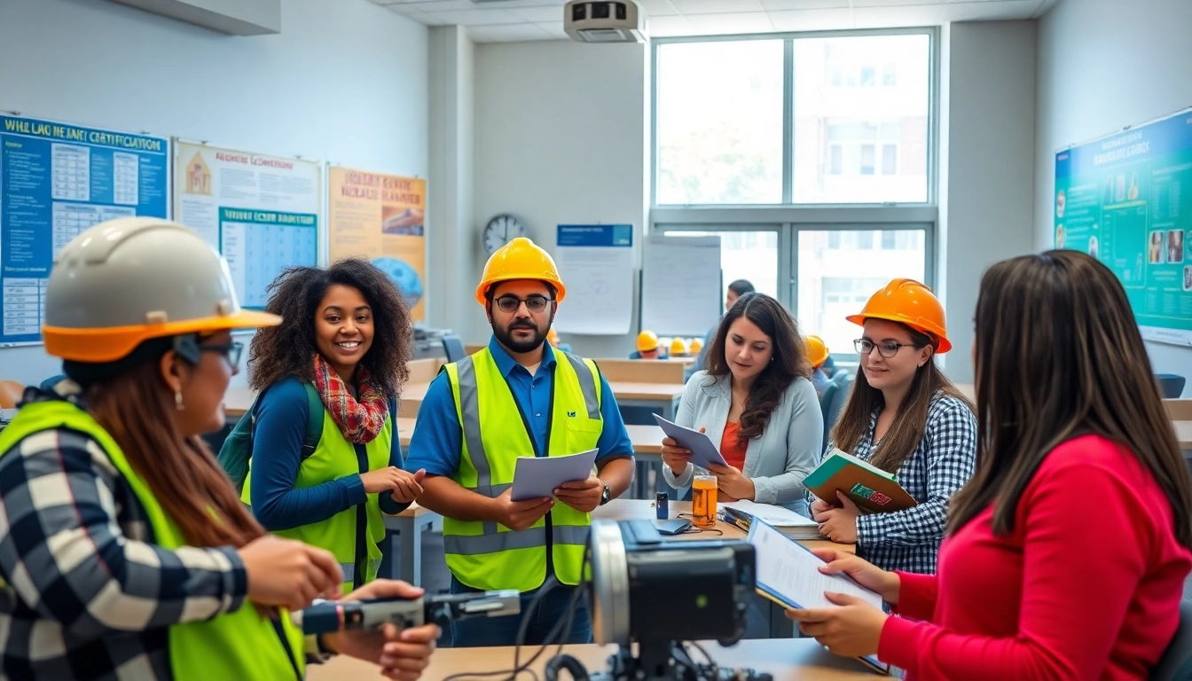 Engage in hands-on training for nccer certification with diverse students in a professional classroom.