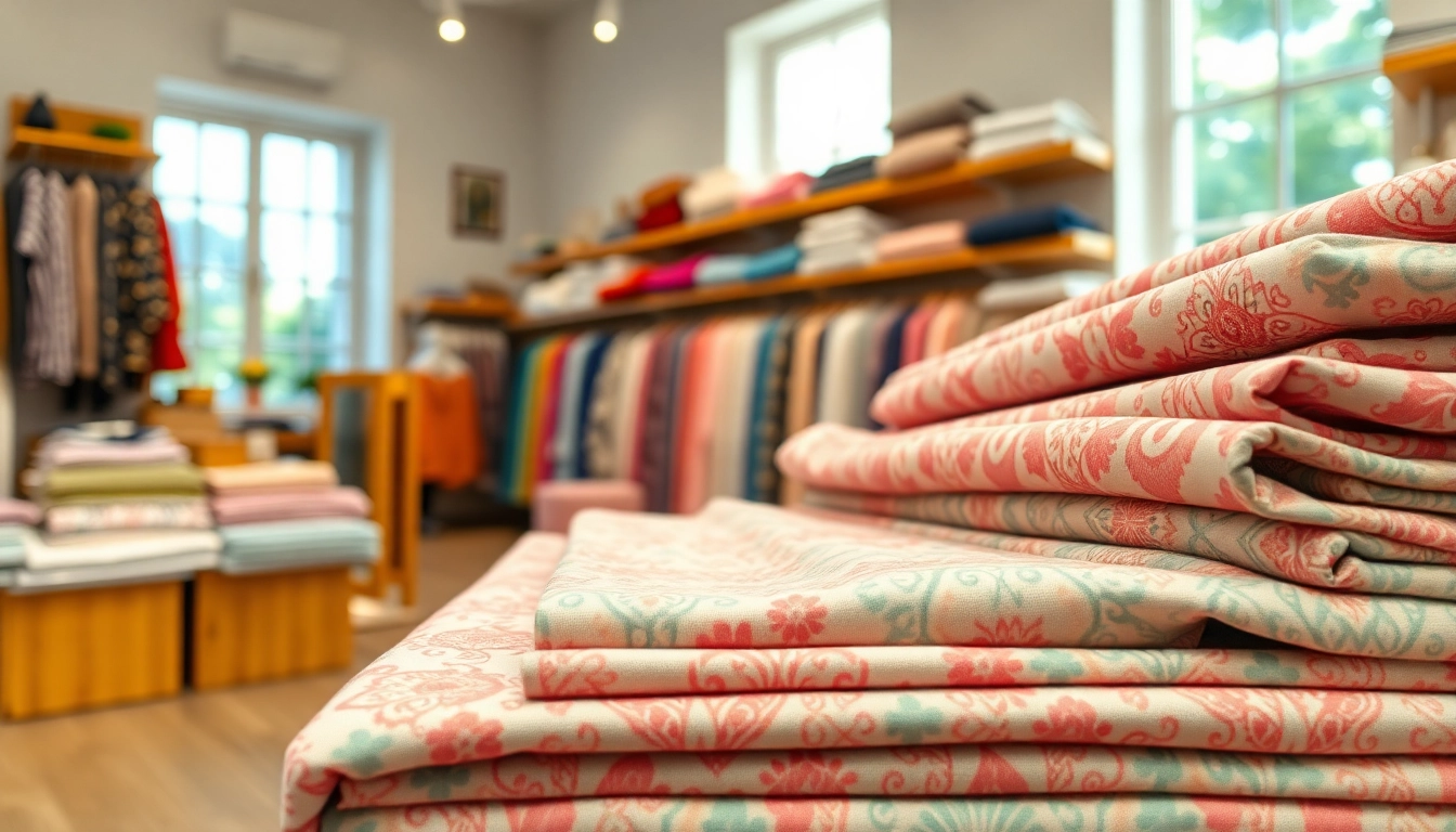 Dunne katoen stof in verschillende vrolijke kleuren en patronen in een textielwinkel.