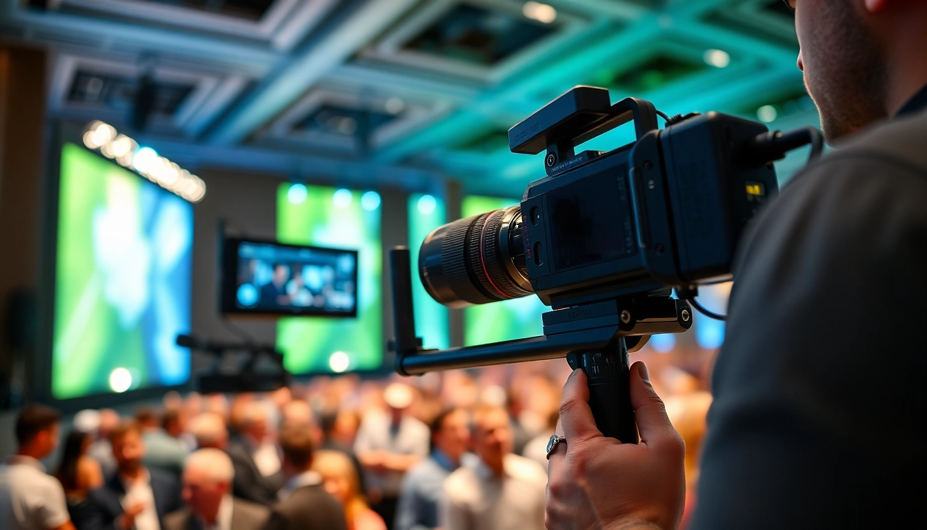 Capturing On-site videography during a vibrant corporate event with professional equipment.