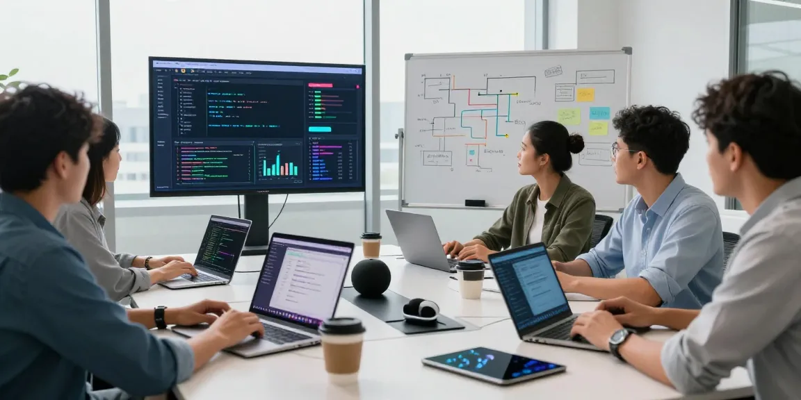 Team collaborating on API management with Waygrid in a modern workspace