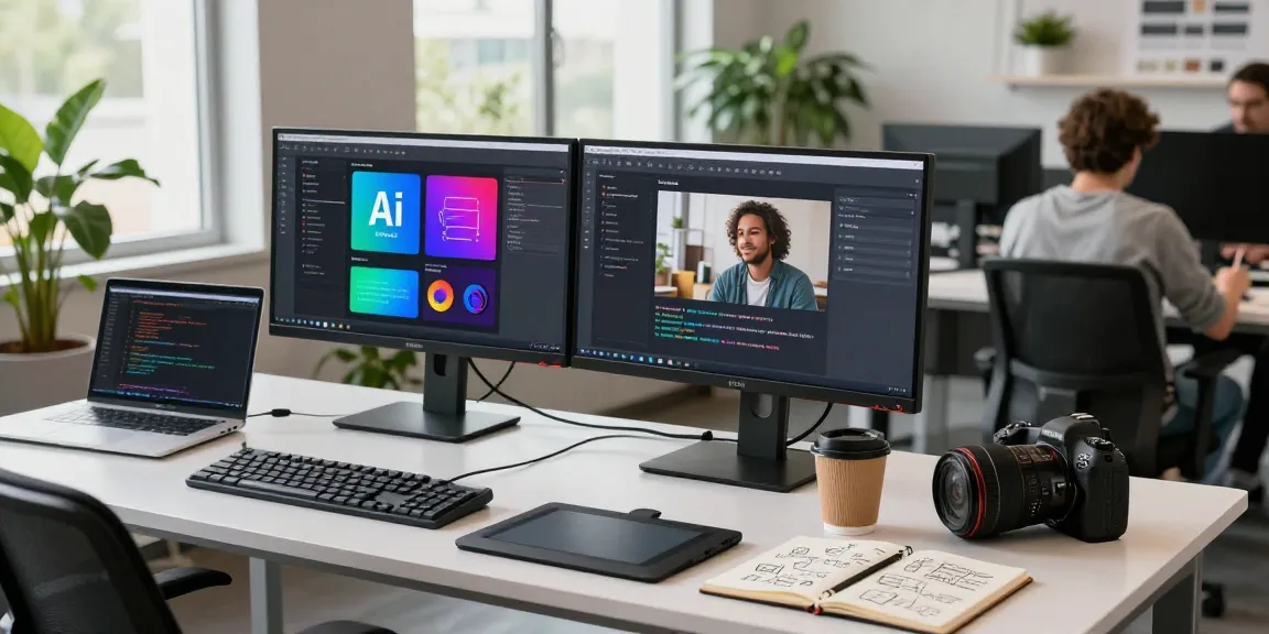 AI prompt image generation workspace with a developer creating innovative prompts in a modern office