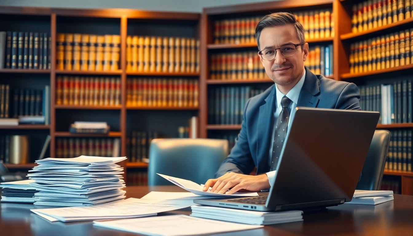 Clearwater truck accident attorney in a professional legal office, conveying expertise with organized legal documents.