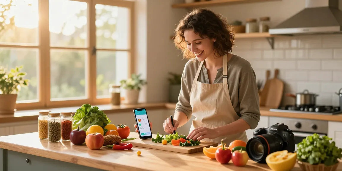 Discover the best food tracker app for healthy meal prep in a sunny kitchen.