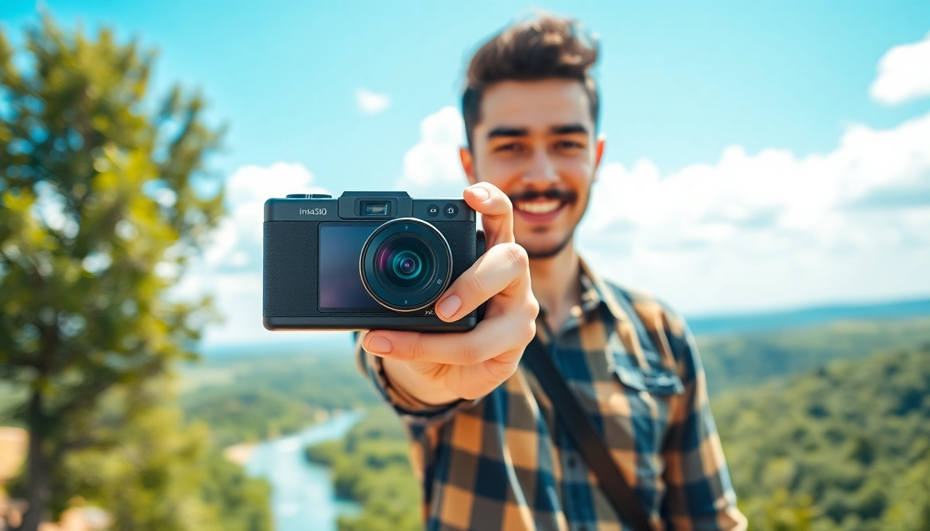 Photographer using the Insta360 X5 to capture stunning outdoor scenes